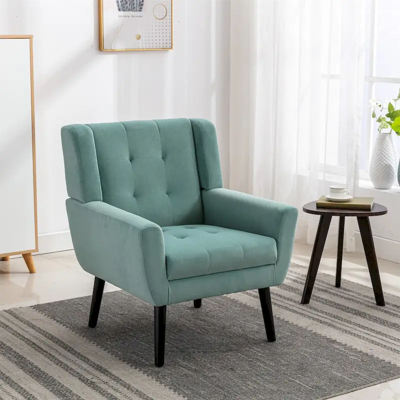 Velvet Upholstered Accent Chair Modern Living Room Lounge Arm Chairs with Ergonomic Backrest Chair