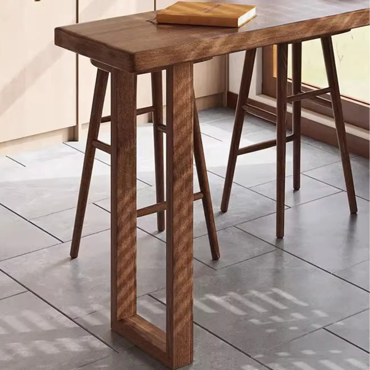 Wooden Backless Bar Set with Footrests & Sled Base