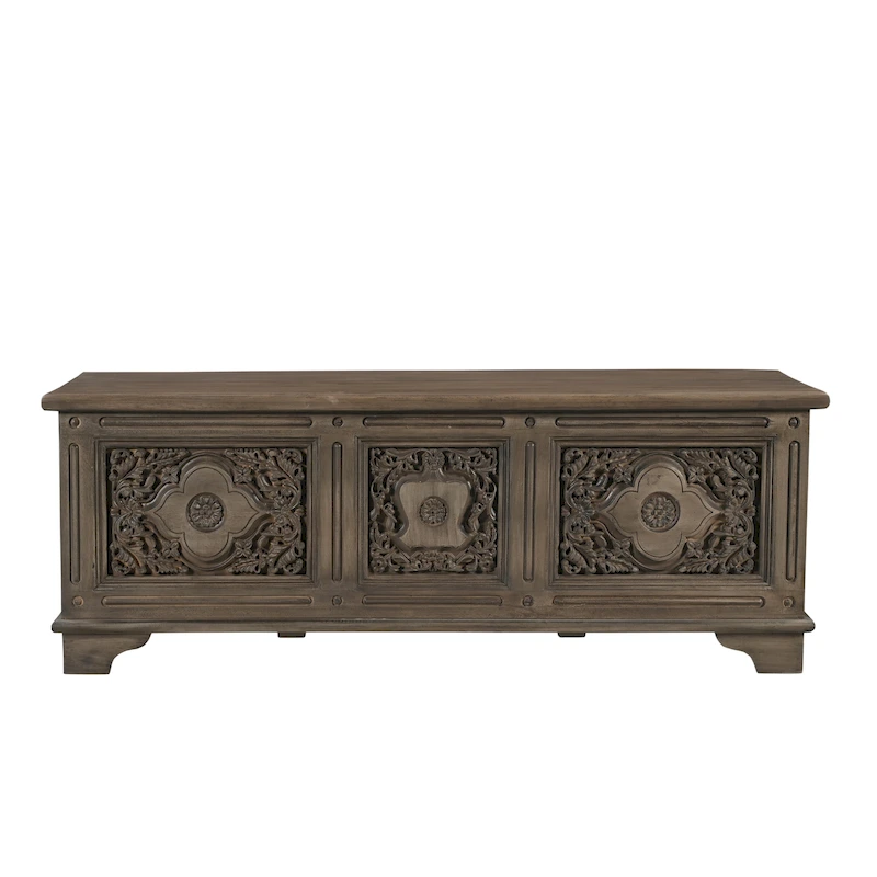 Clara Carved Solid Wood Storage Ottoman