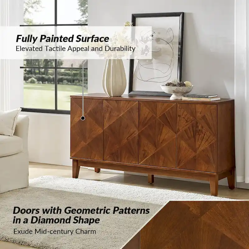 Ofelia Mid-century 60  Wide Geometric Patterned Sideboard with Adjustable Shelves by HULALA HOME
