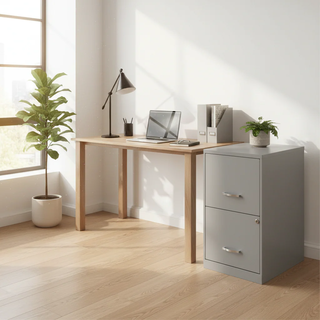 Silver 2-Drawer Metal File Cabinet with Lock & Letter-Size Hanging Files