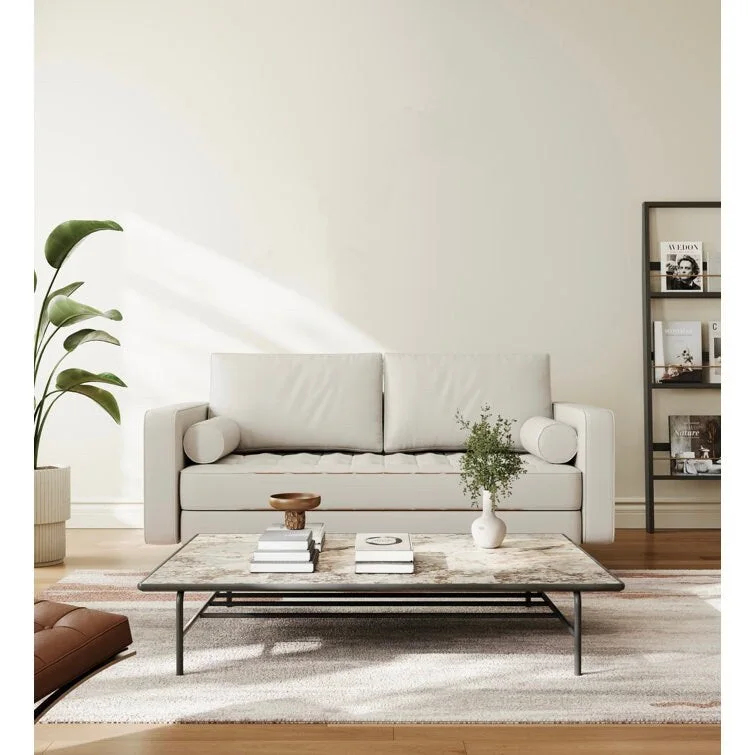 Stateside Mid-Century Square Arm Leather Covered Loveseat Sofa 59