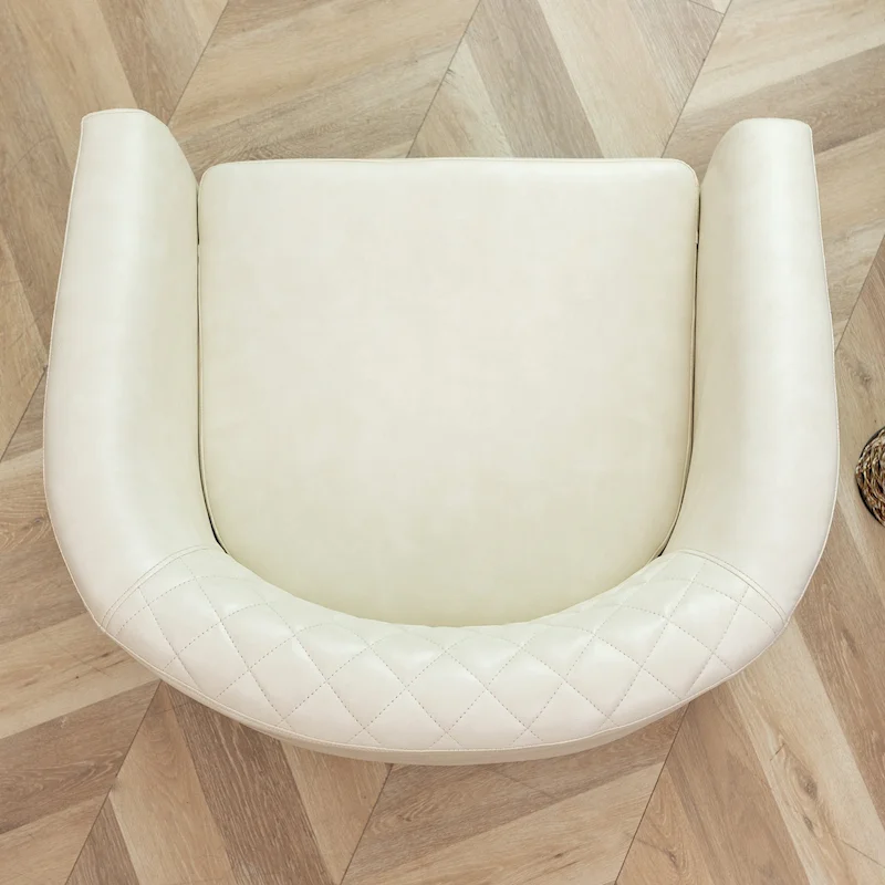 KINWELL PU Leather Tufted Barrel Chair Club Armchair with Nailheads