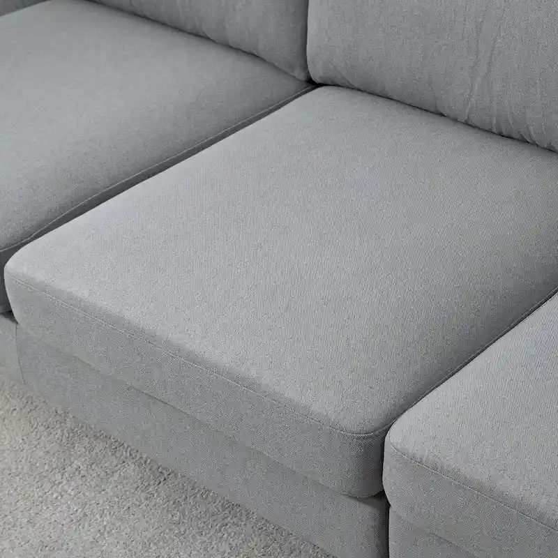 HOMCOM Fabric Sectional Couch with Reversible Sleeper Sofa, Modern L Shaped Sectional Sofa with Pillows, Wooden Legs