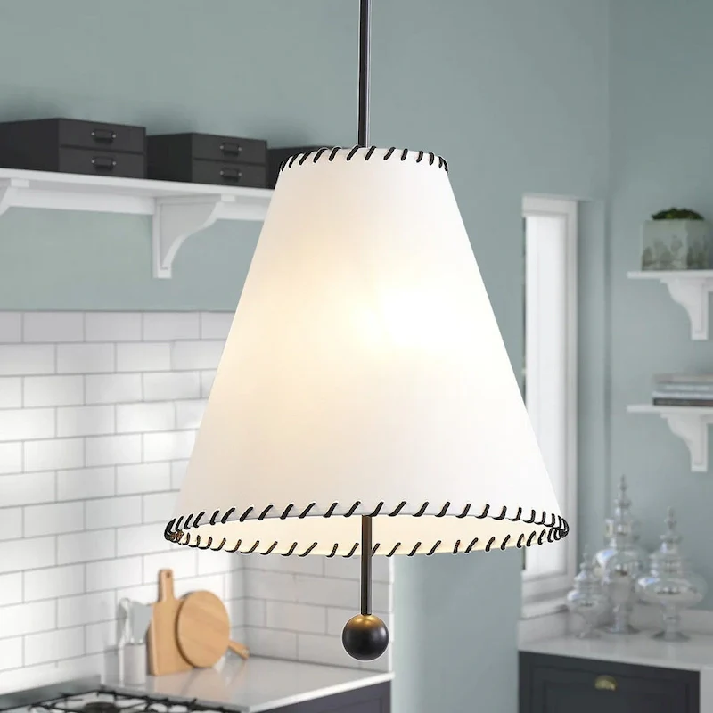 3-Light Off-White Fabric Shade Pendant Lighting - 16.5 D4.7 W86.5 H(Adjustable)