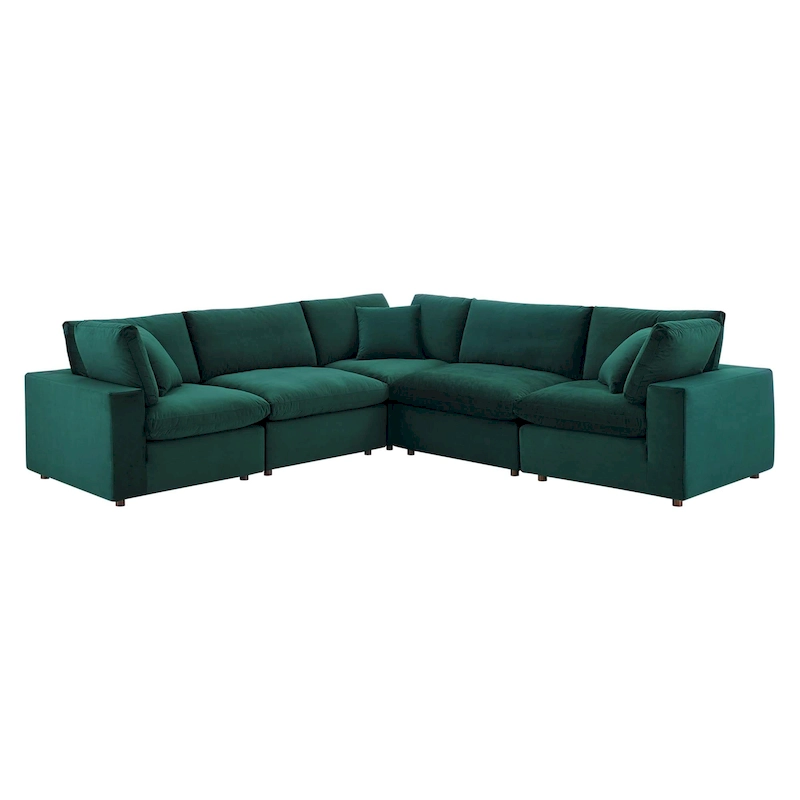 Commix Down Filled Overstuffed Velvet 5-Piece Sectional Sofa