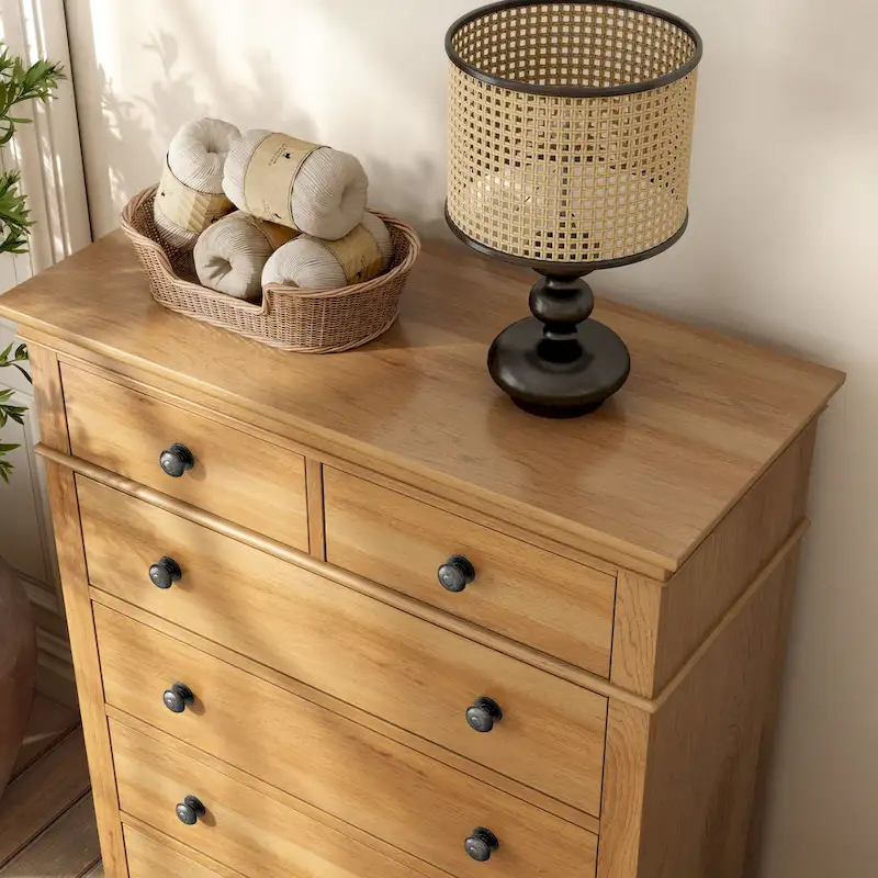 Farmhouse Natural Oak Wood 5-Drawer Chest