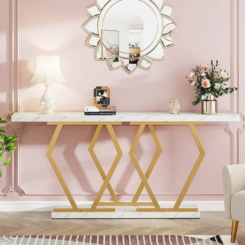 White Faux Marble Console Table 70.9