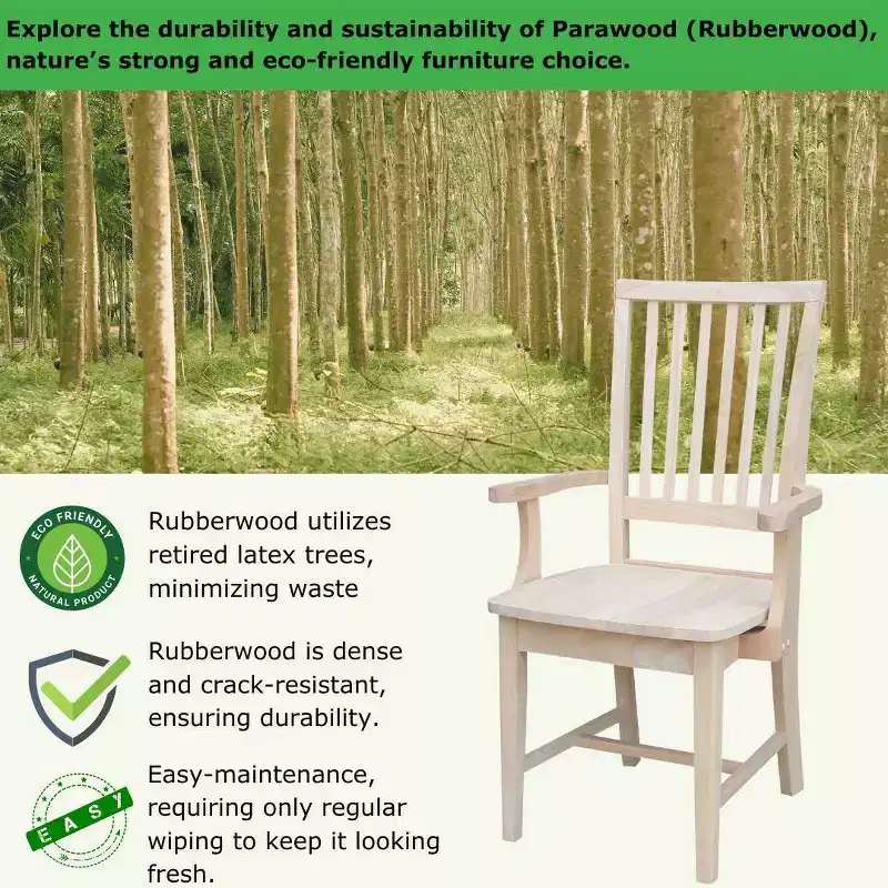 Mission Side Chair with Arms Unfinished - International Concepts: Solid Wood, Slat Back, Kitchen Furniture