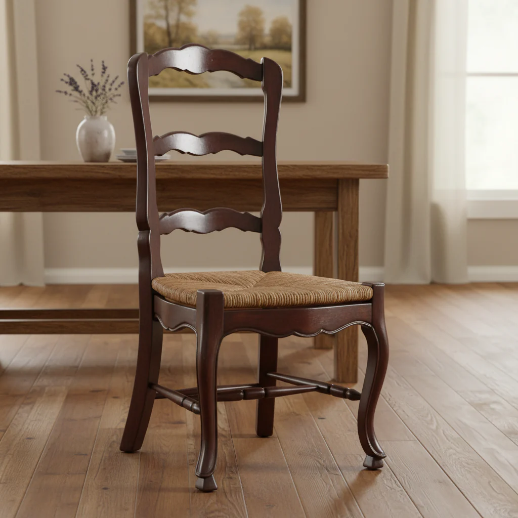 Ladderback Dining Chair with Cabriole Legs, Brown