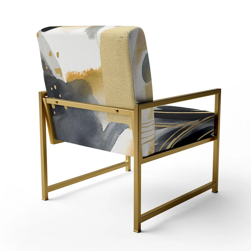 Designart Pastel Abstract With Blue Black & Gold Spots III Upholstered Fractals Accent Chair and Modern Arm Chair