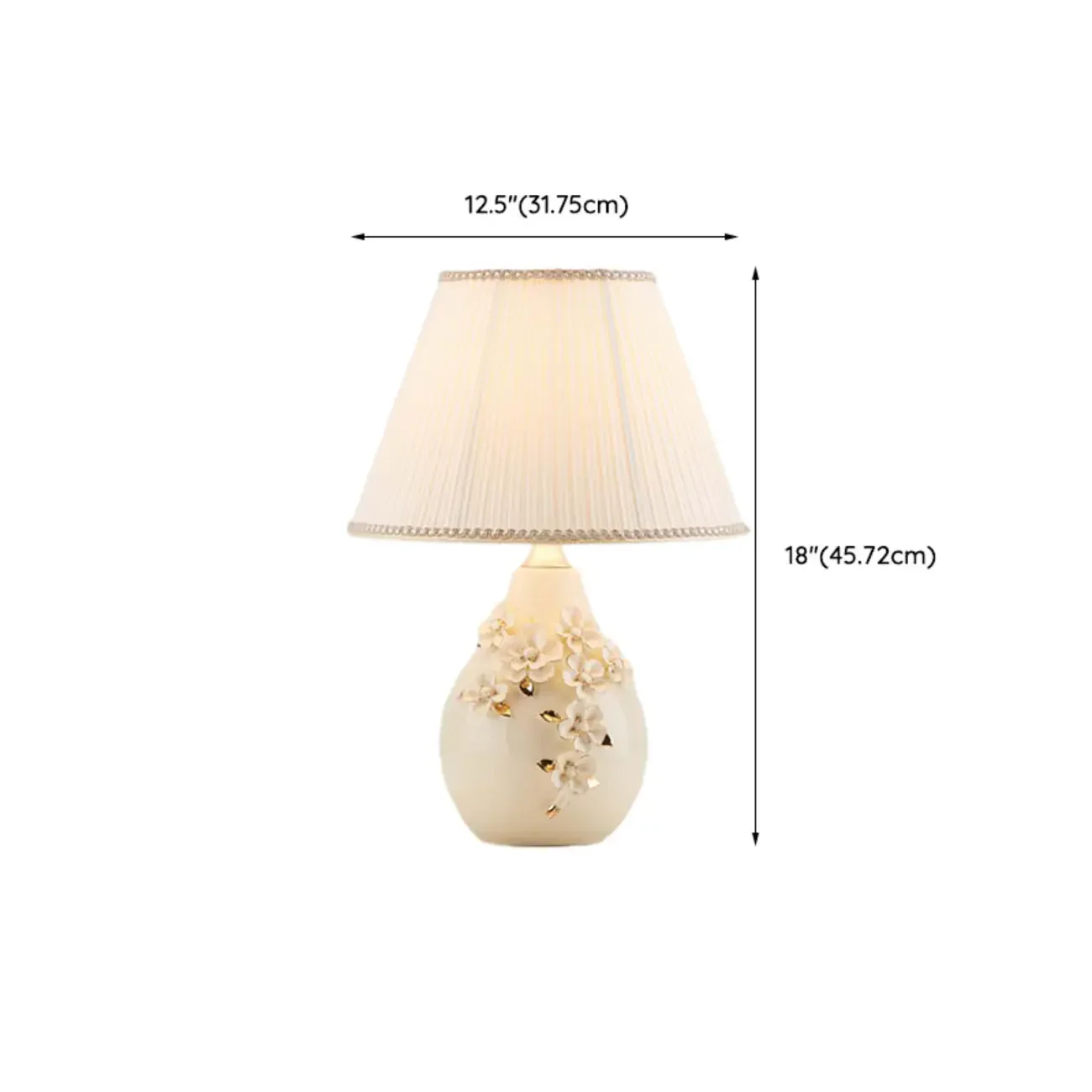 White Ceramic Ceramic Carved Table Lamp with Fabric Lampshade