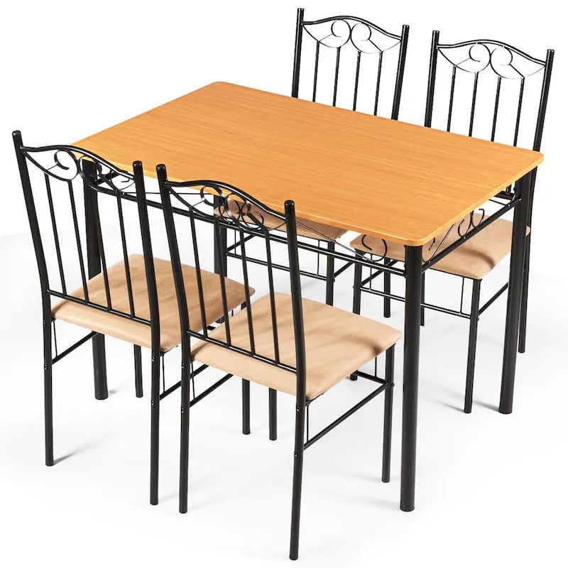 Costway 5 PC Dining Set Wood Metal Table 30  and 4 Chairs Kitchen
