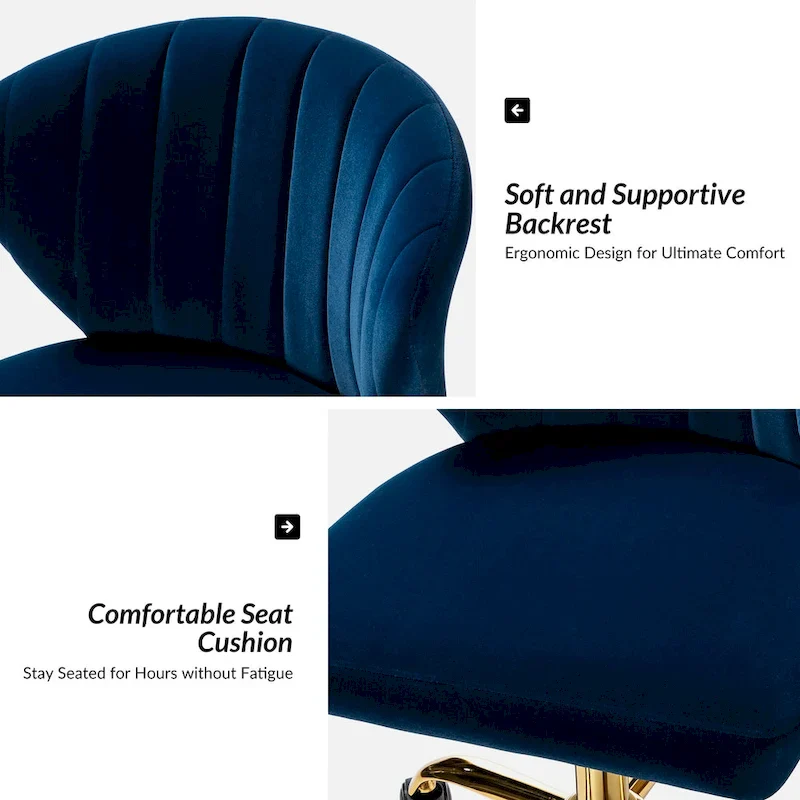 Ilia Modern Velvet Wingback 360 degree Ergonomic Office Task Chair with Channel Tufted Back by HULALA HOME