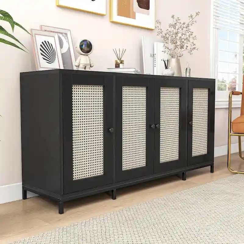 59   Wide 4 Door Wood Sideboard Storage Cabinet with Shelves - 59in