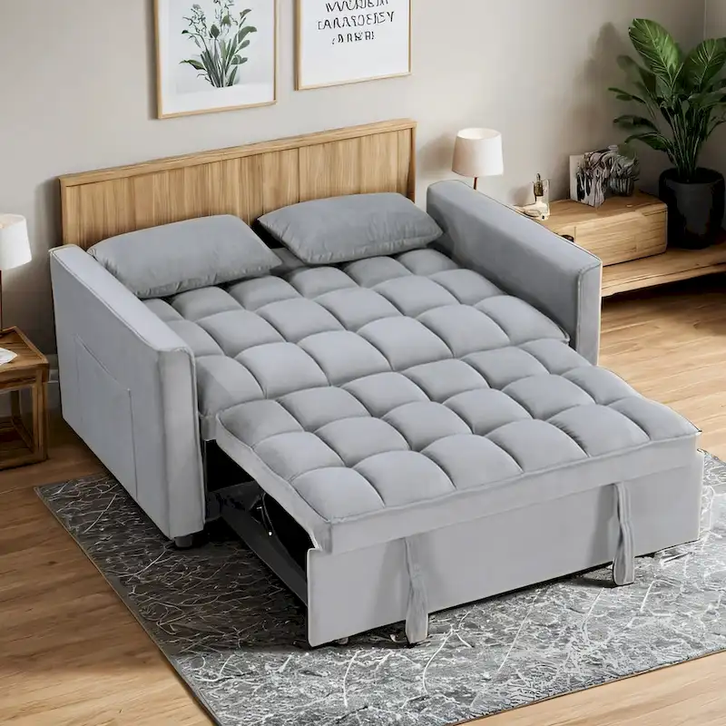 Modern 68 Length Tufted Convertible Loveseat Sleeper Sofa Bed - 68L x 55W x 20H