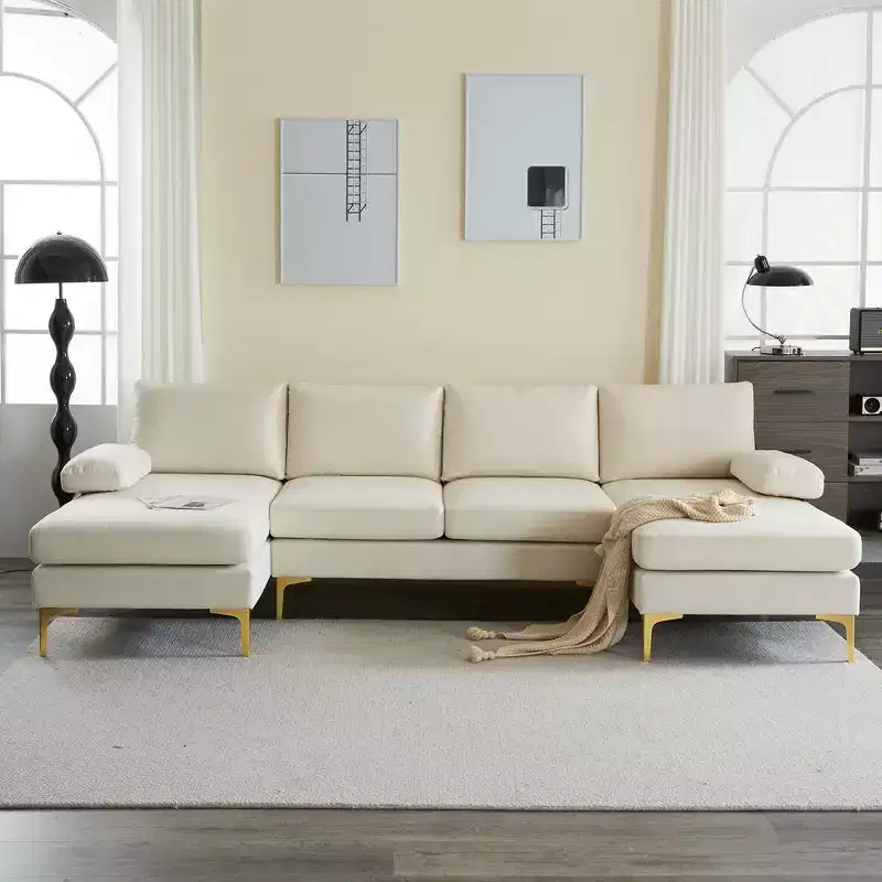 Karl Home |110 in. W Pillow Top Arm 3-Piece U-shaped Polyester Sectionals in Off-White