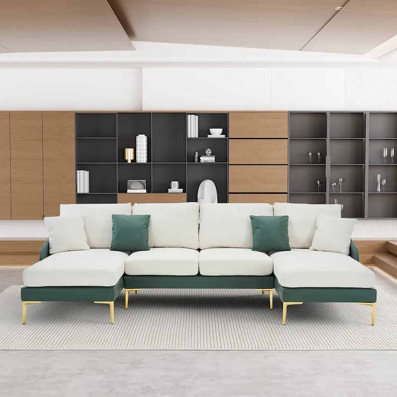 Ouyessir U-Shape Sectional Sofa 4-Seat Couch with Double Chaise Lounge