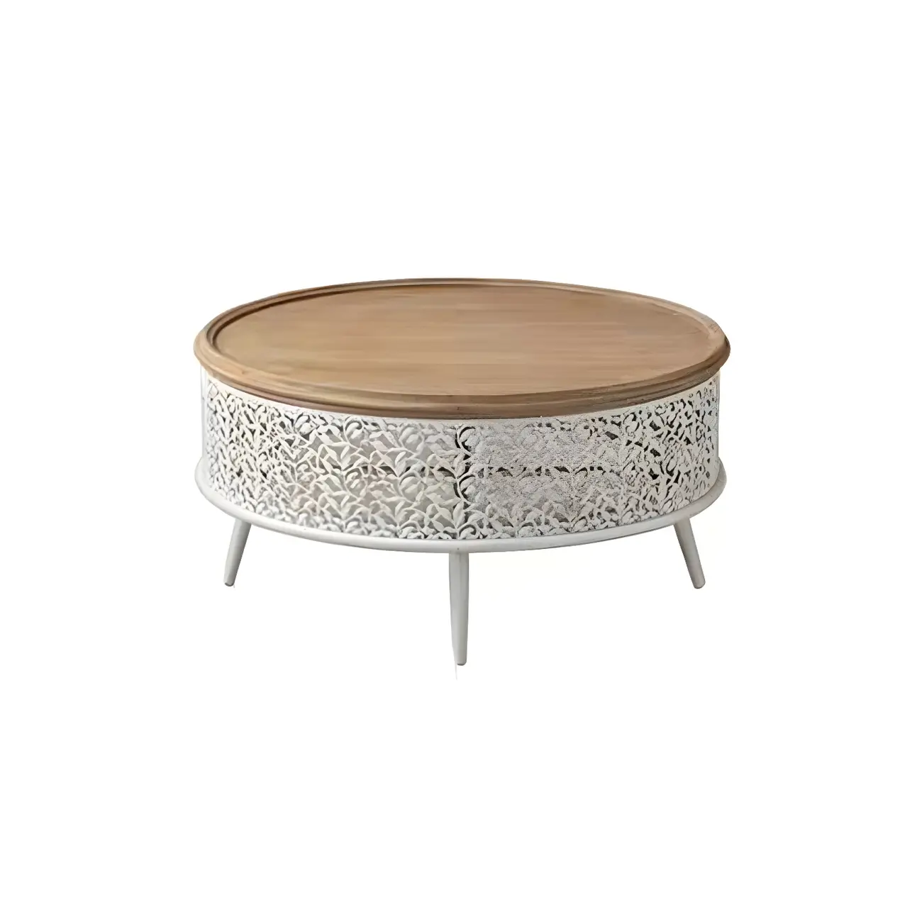 Natural Sophisticated Hollowed French Round Wood Coffee Table