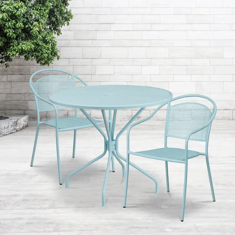 35-inch Round Steel 3-piece Patio Table Set with Round Back Chairs