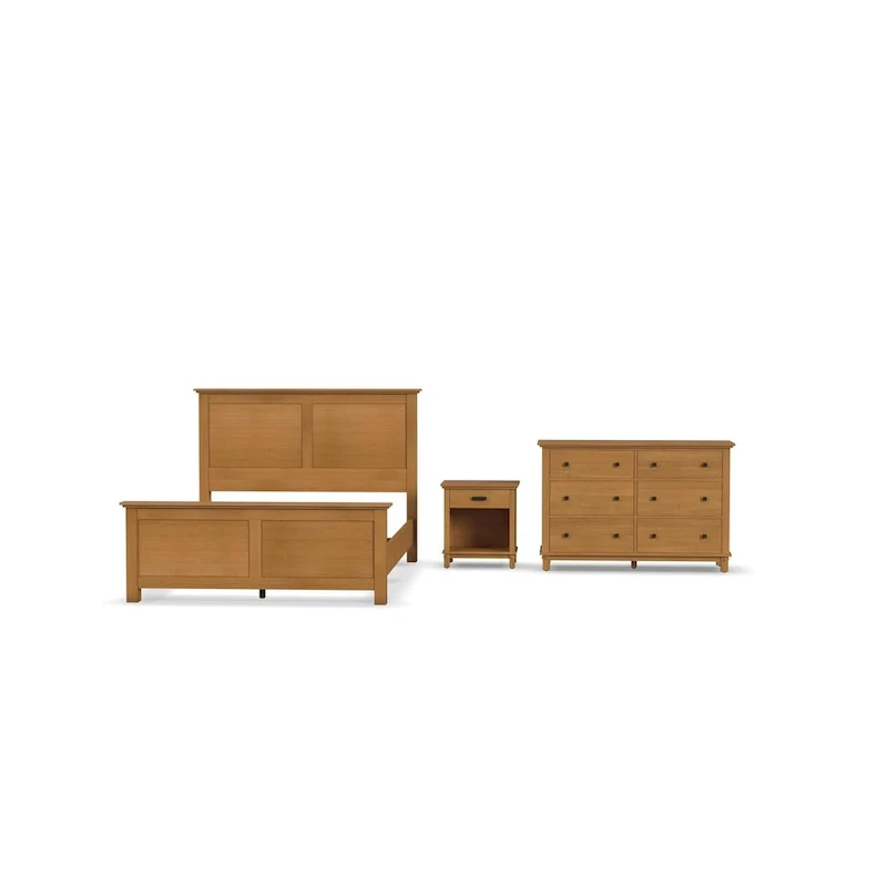 Oak Park Brown Wood Queen Bed, Nightstand and Dresser