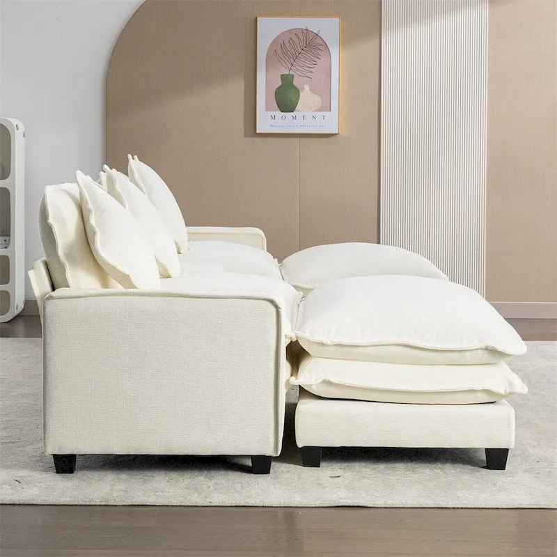 112.6 Chenille Upholstered Sectional Sofa with Two Removable Ottoman