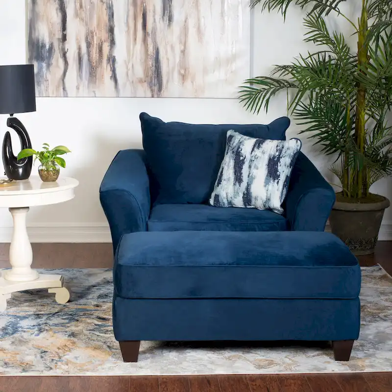 Roundhill Furniture Camero Fabric Pillowback 4-Piece Sofa Set in Navy Blue