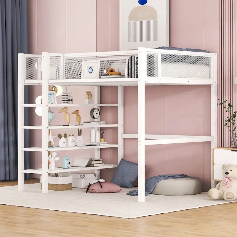 White Modern Style Twin Size Multi-functional Loft Bed with Storage