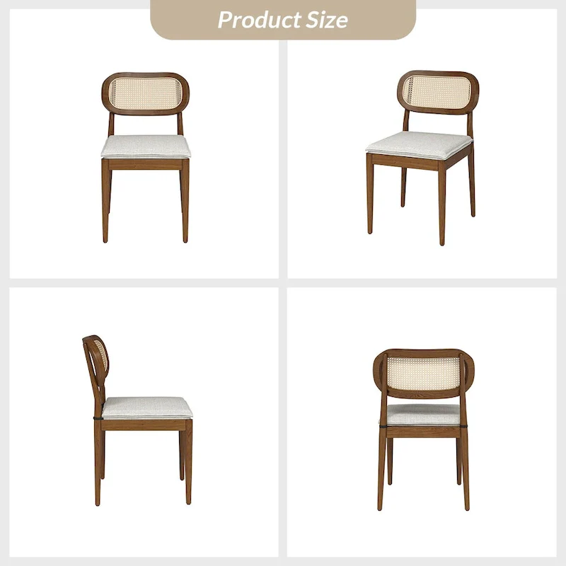 Modern Solid Wood Dining Chair with Ratten Back and Removable Cushion Set of 2 by
