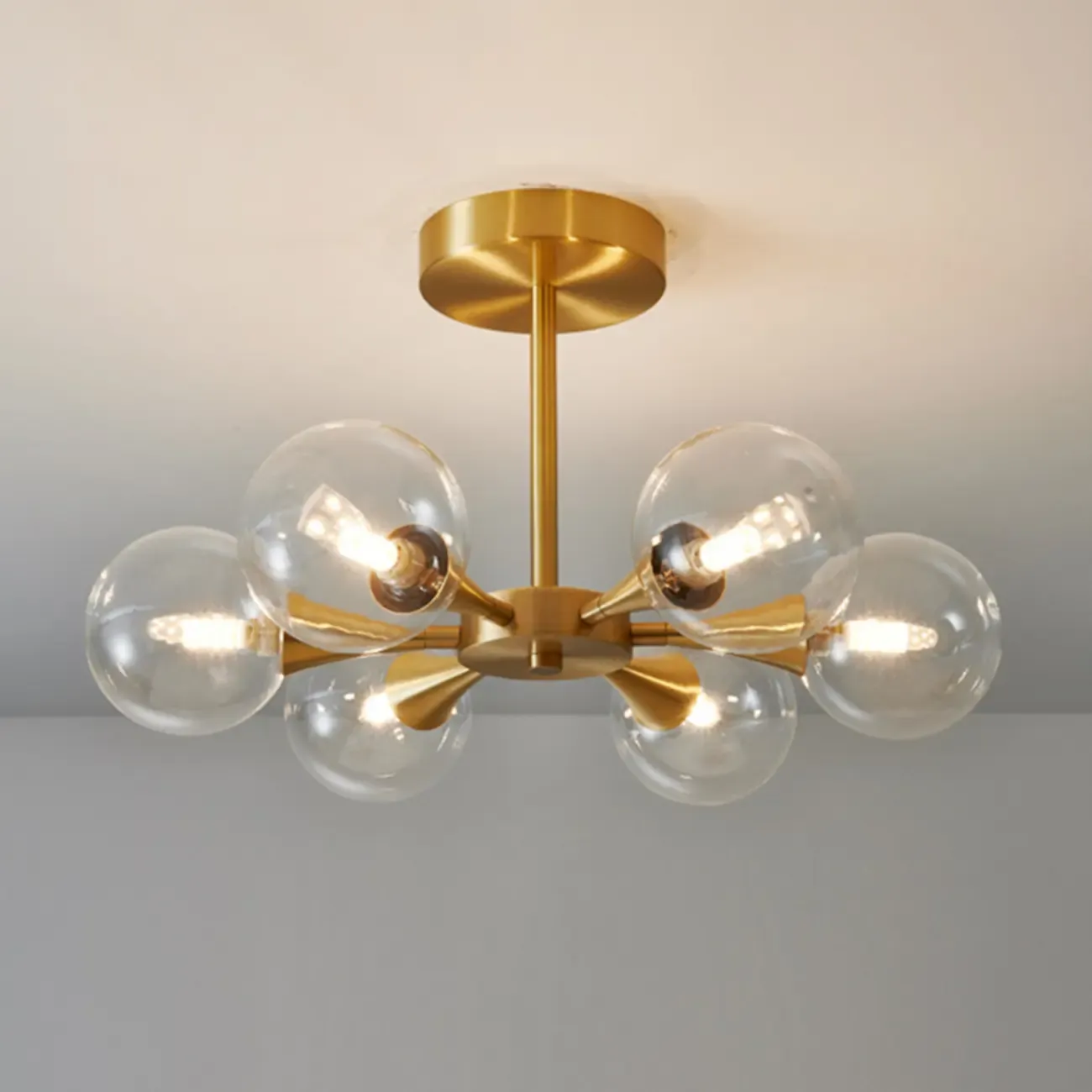 Modern Gold Glass Ball Semi Flush Mount Ceiling Light