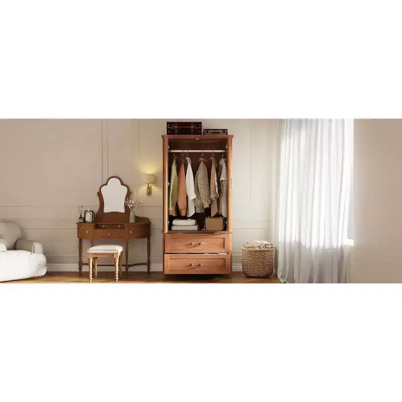 Acekool V Shape Armoire Wardrobe Closet with 2 Doors and Drawers, 71.06 Farmhouse Storage Cabinet for Bedroom, Wood