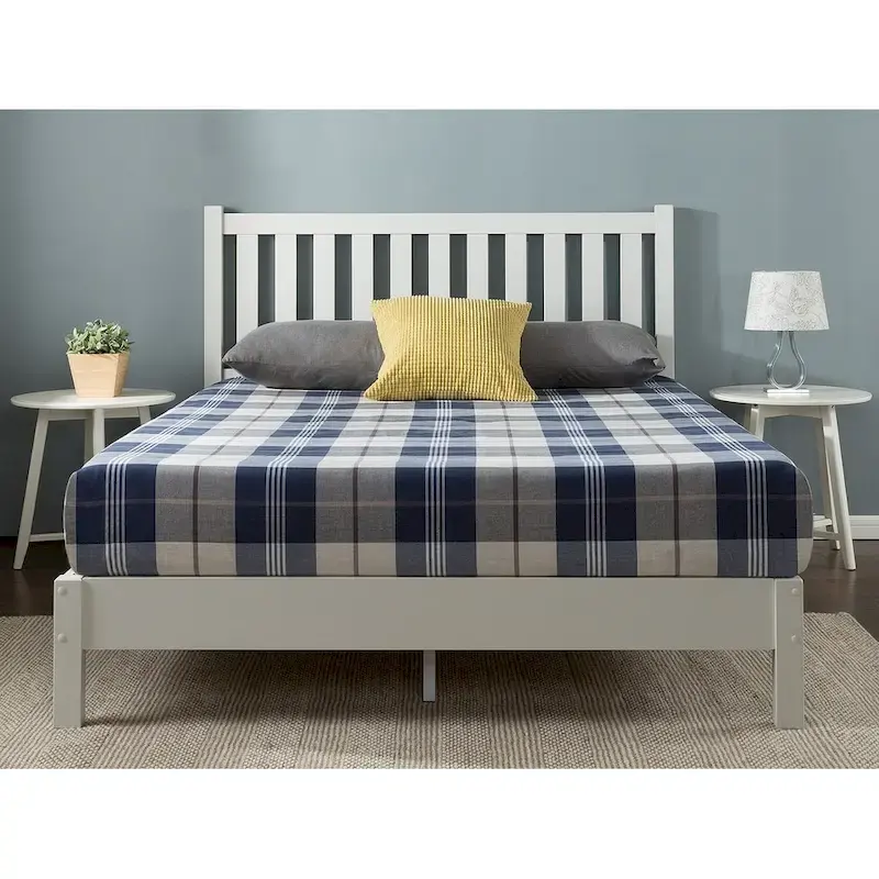 Priage by ZINUS Off-White Wood Deluxe Platform Bed Frame with Headboard
