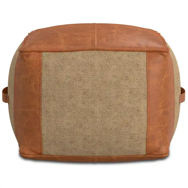 WYNDENHALL Castlebridge Boho Square Pouf in Tan Genuine Leather