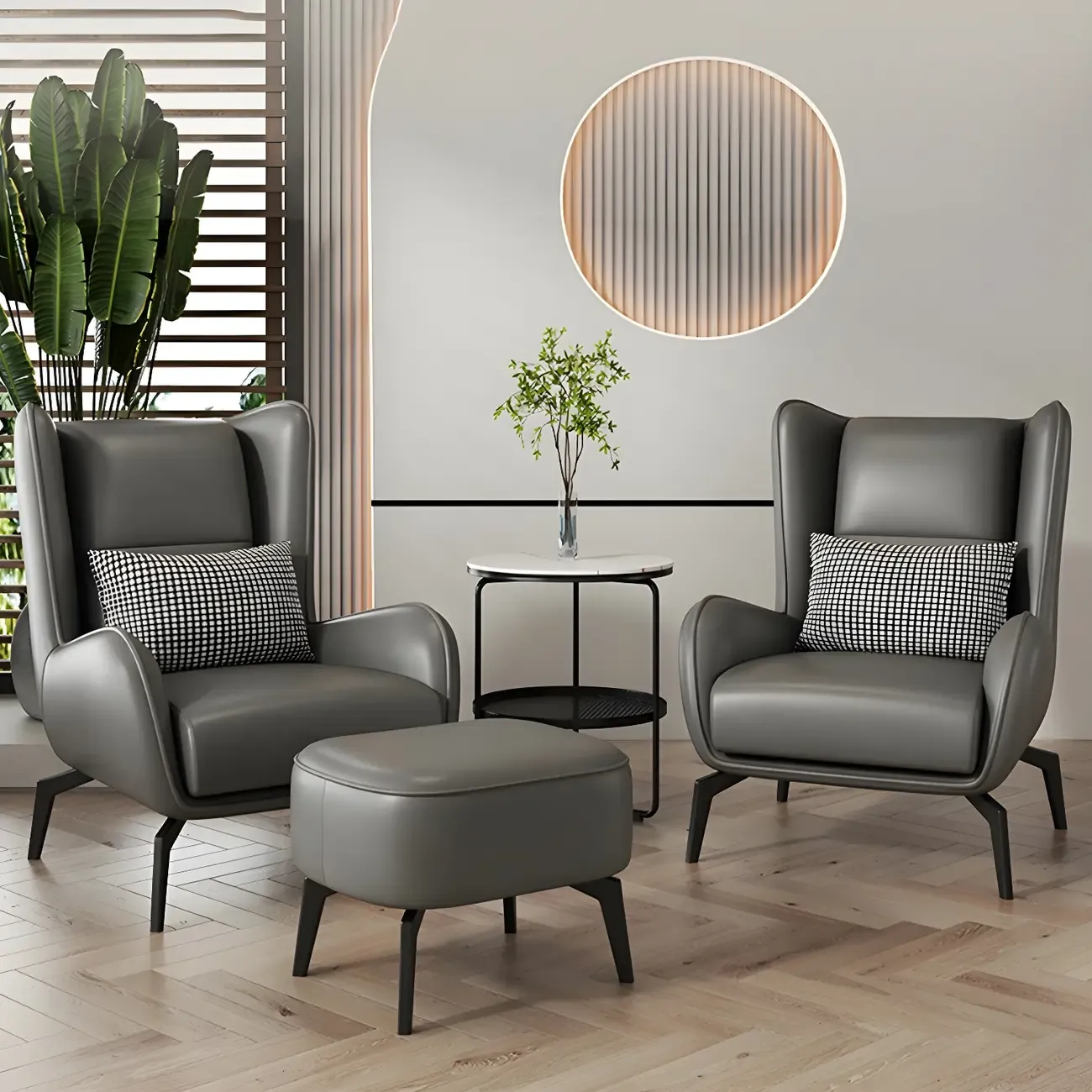 Modern Beige Leather Accent Chair with One Pillow