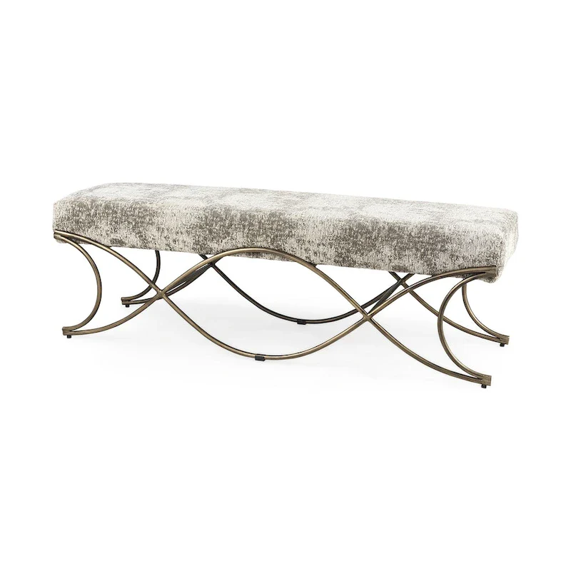 Ayla Gray Fabric Seat w/ Dark Nickel Metal Frame Bench