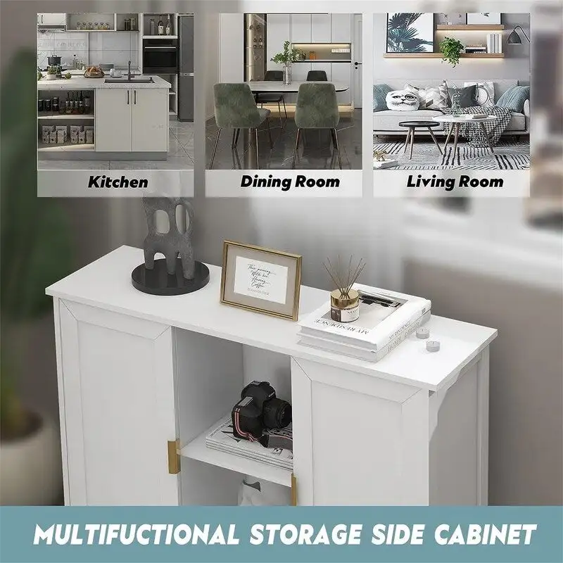 Credenza Buffet Cabinet Wooden Coffee Bar Cabinet - 11.8D x 39.4W x 30.7H