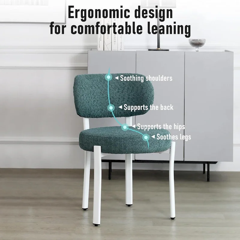 XINMICS Upholstered Modern Boucle Dining Room Chairs with White Metal Legs