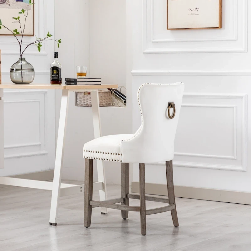 Carter 24  Wingback Tufted Nailhead Counter Stool with Antique Grey Legs