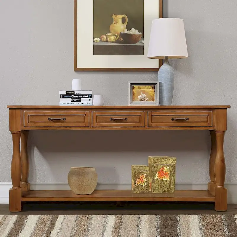 63 Solid Wood Console Table with 3 Drawers and 1 Bottom Shel