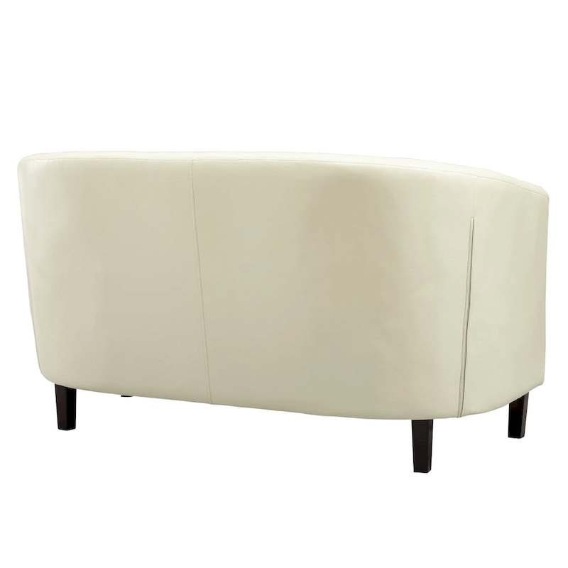 Midcentury Modern Button Tufted Faux Leather Barrel Loveseat - Comfy Tub Loveseat Sofa
