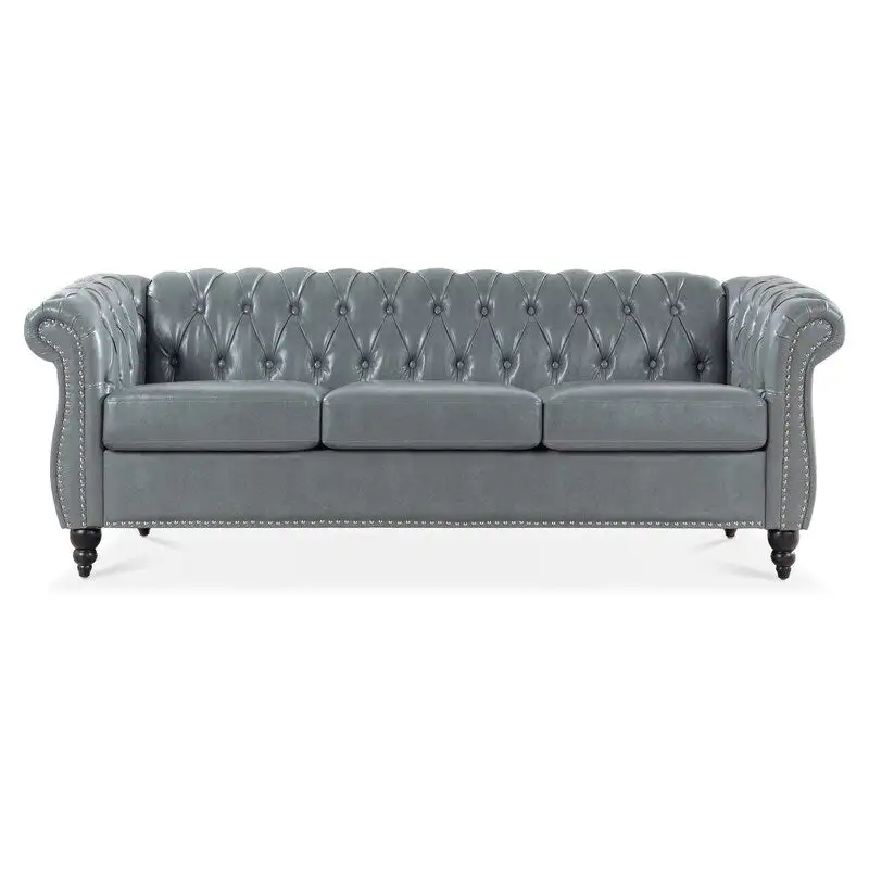 GEITIN 84.65 PU Rolled Arm Chesterfield 3 Seater Sofa