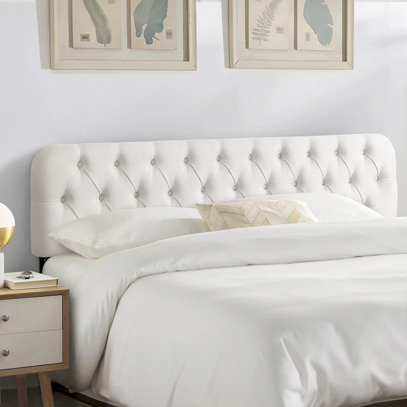 Button Tufted Upholstered Headboard Adjustable Height