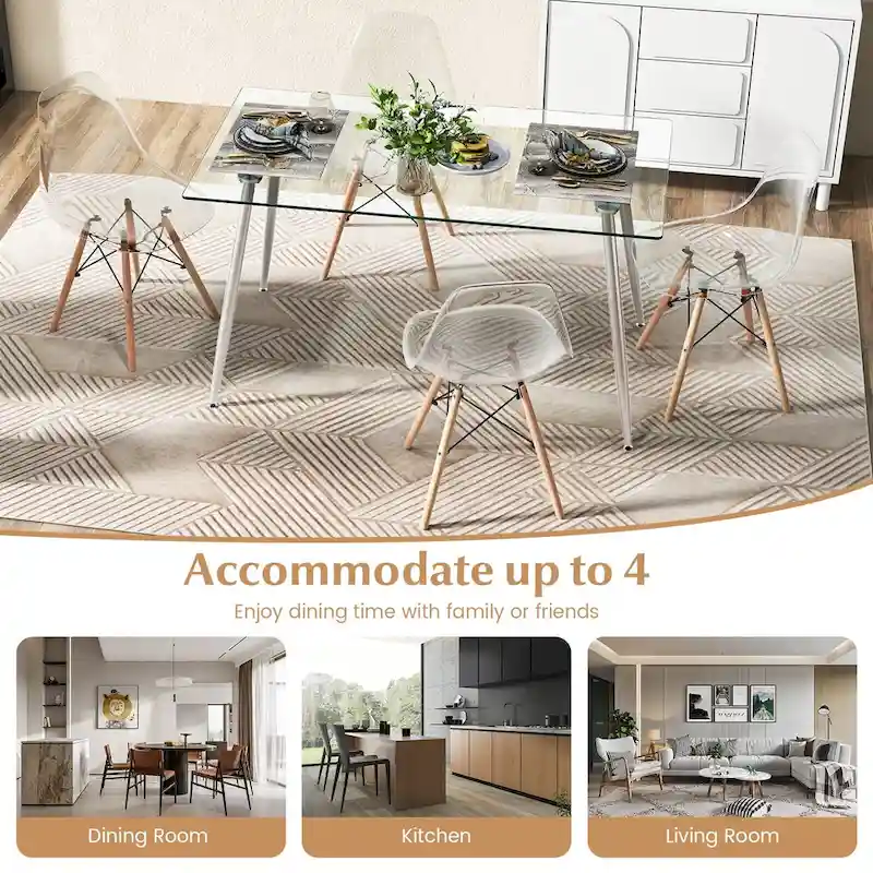 Costway 5 PCS Dining Table Set 51 Modern Rectangular Glass Table & 4