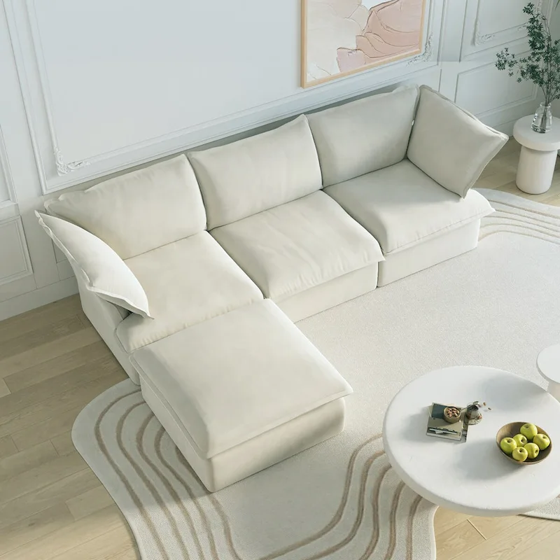 Large 4 - Piece L-shaped Sectional Sofa Modern Linen Upholstered Couches