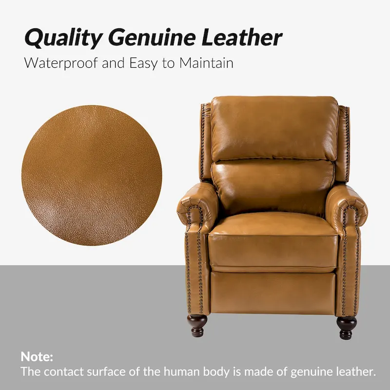 Gabriela Mid-Century Modern Genuine Leather Recliner Nail Head Trim Set of 2 by HULALA HOME