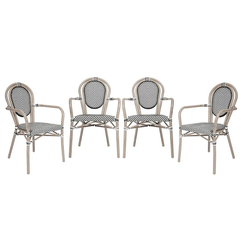 4 Pack All-Weather Commercial Paris Chairs with Arms and metal Frames - N/A
