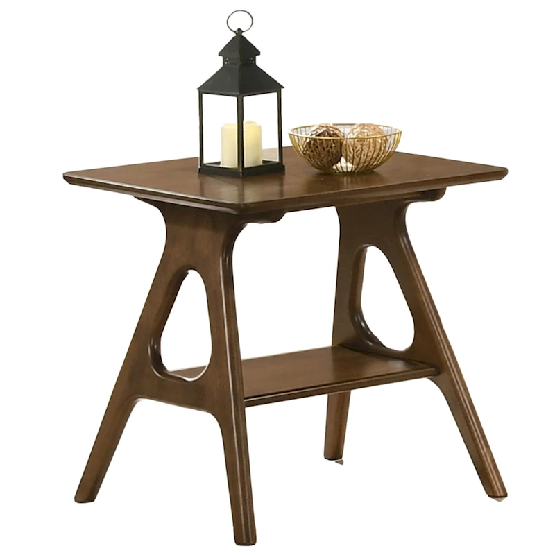 Roundhill Furniture Arona Mid-Century Modern Wood End Table with Shelf