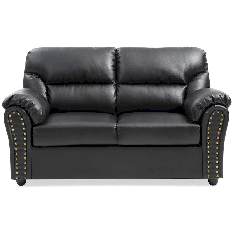 Olney W Flared Arm Faux Leather Straight Sofa in Black
