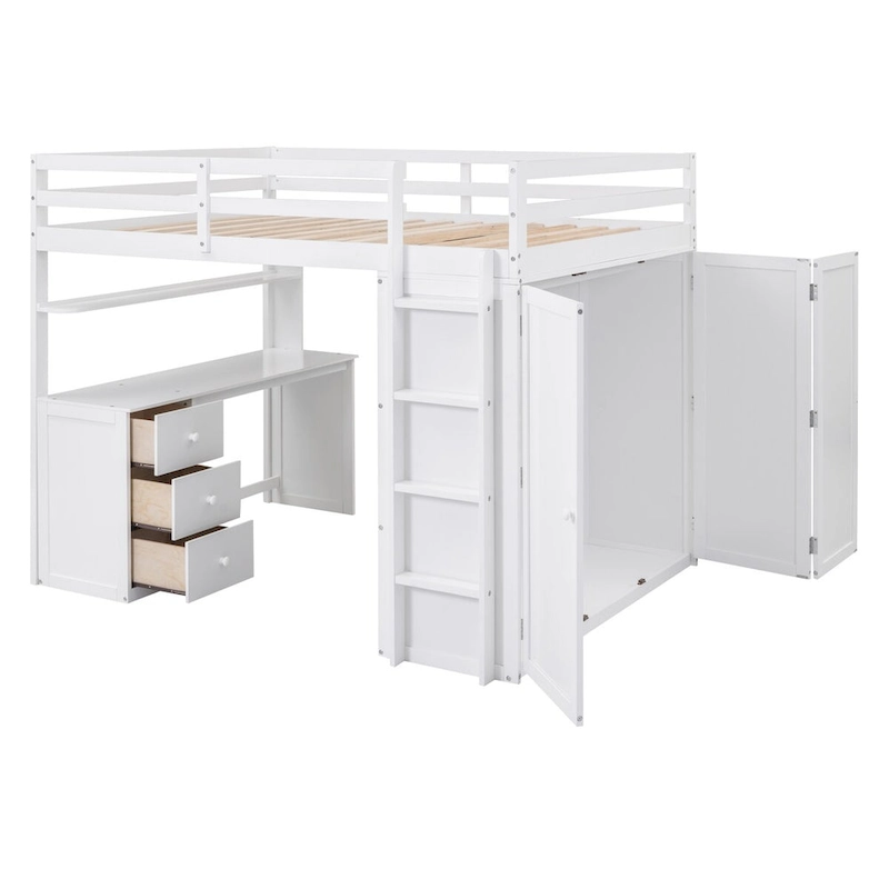 Multi-Functional Twin/Full Loft Bed with Drawers, Desk, and Wardrobe