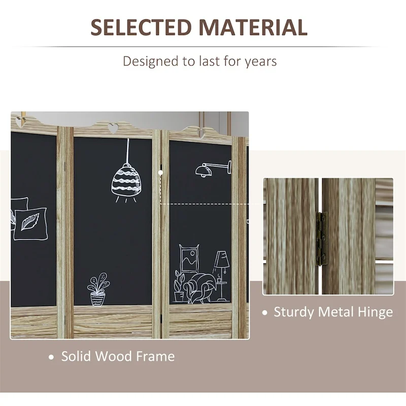 4-Panel Freestanding Folding Privacy Screen with Blackboard